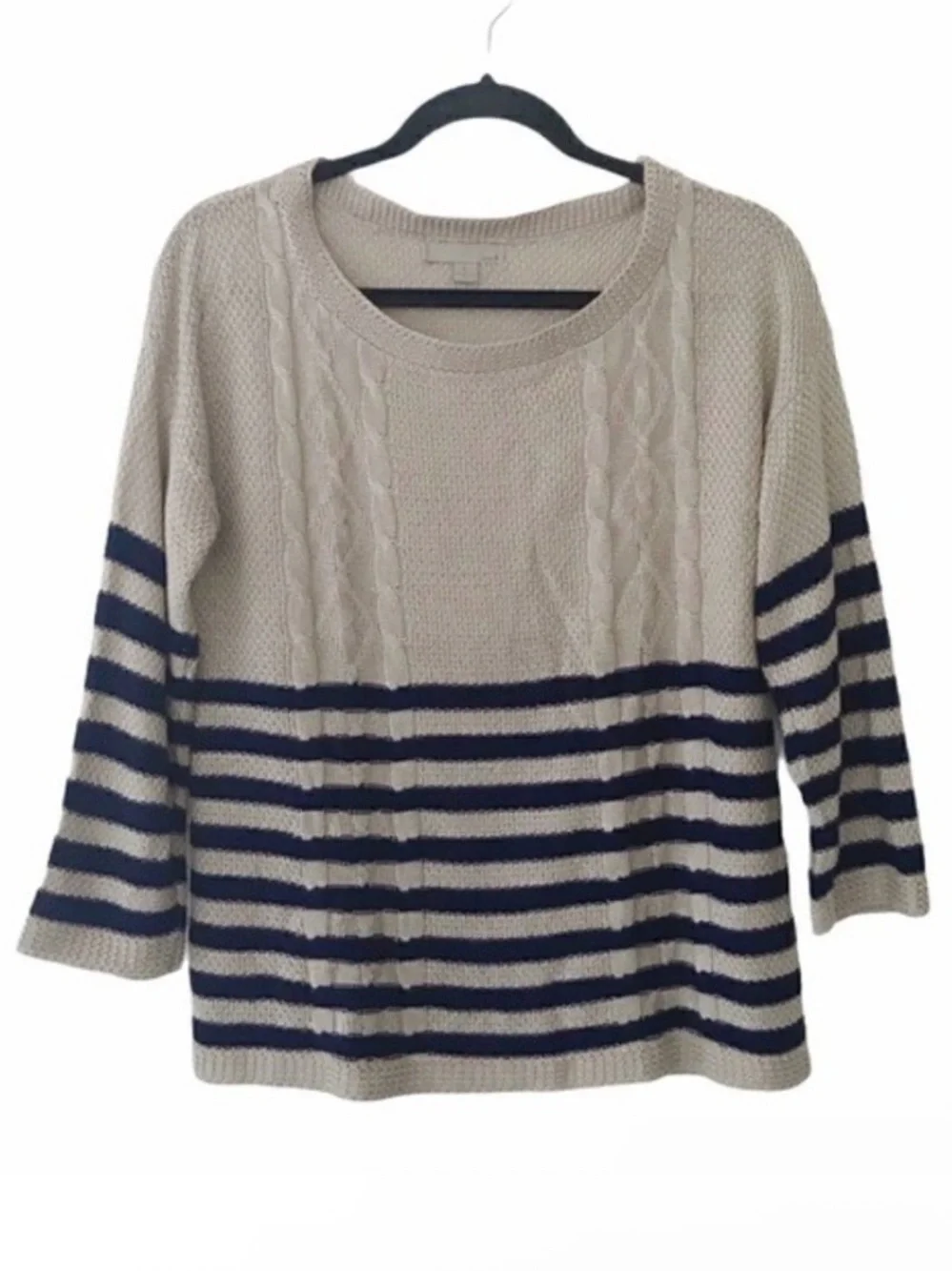 OneA Tan Navy Striped Sweater